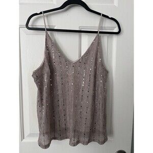 Sweet Rain Women's Beige Sequin Spaghetti Strap Camisole Top XL